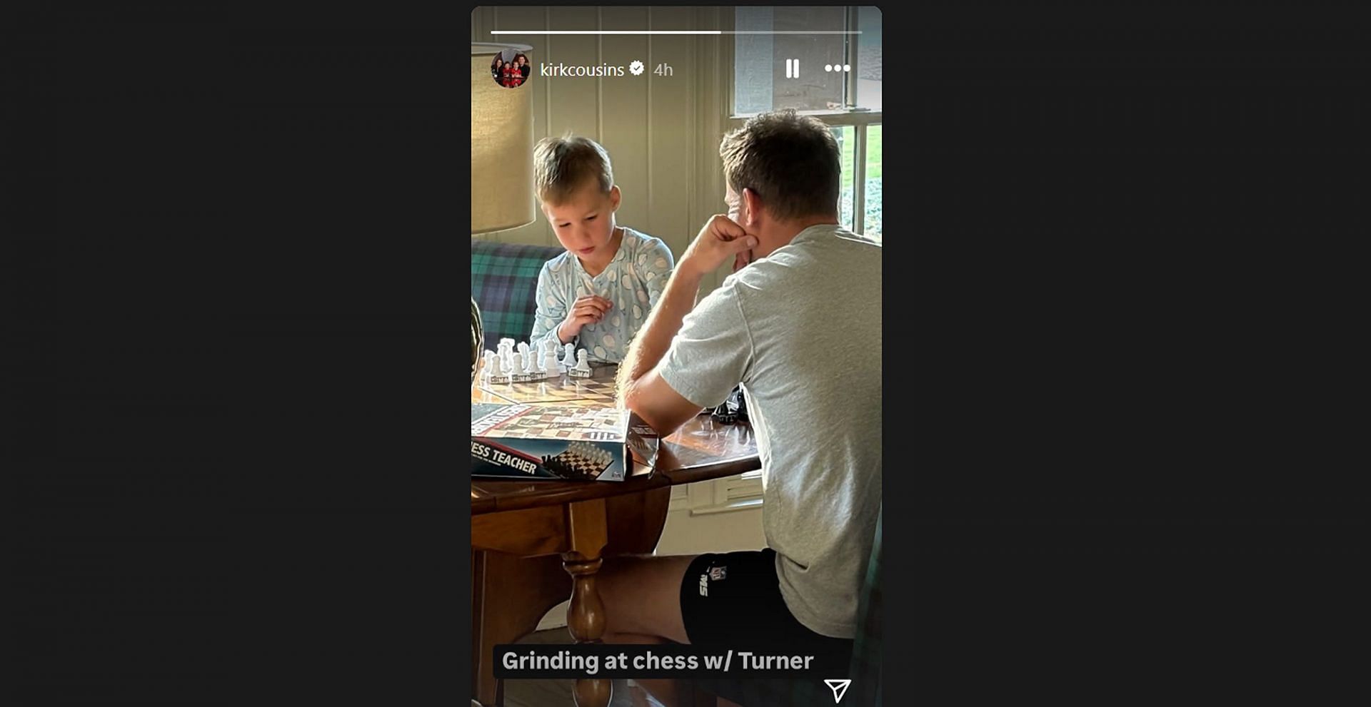 Falcons QB Kirk Cousins drops 5-word message as he plays chess with son Turner/@kirkcousins